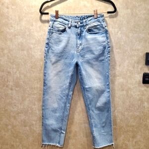 Uniqlo High-Rise Cropped Straight Leg, Frayed Hem Jeans